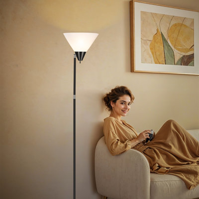 Lampadaires pour le salon avec bras ajustables, lampe haute de 74 po pour le coin du salon, lampe sur pied avec abat-jour en plastique blanc, ampoule non incluse (noir)