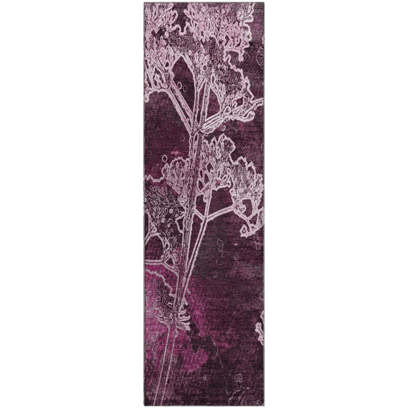 Premium Machine Washable Mayfield AMF2239 Floral Rug, 2'3" x 7'6" Runner, Eggplant