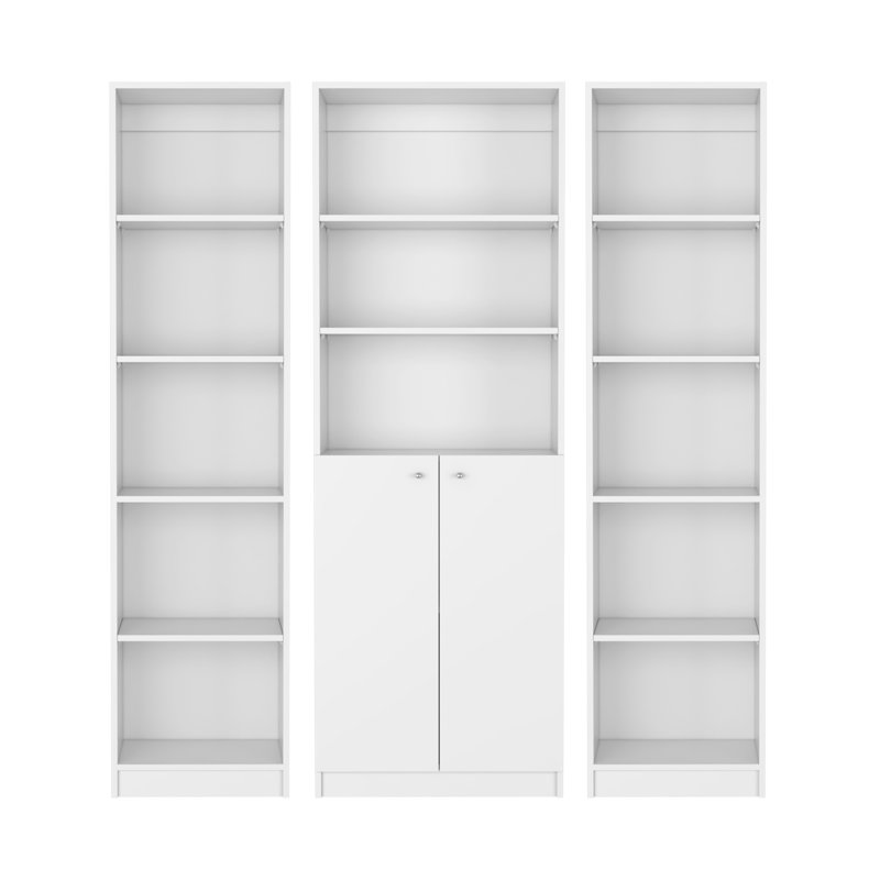 Ensemble de salon 3 pièces Aberdeen avec 3 bibliothèques, blanc, Blanc