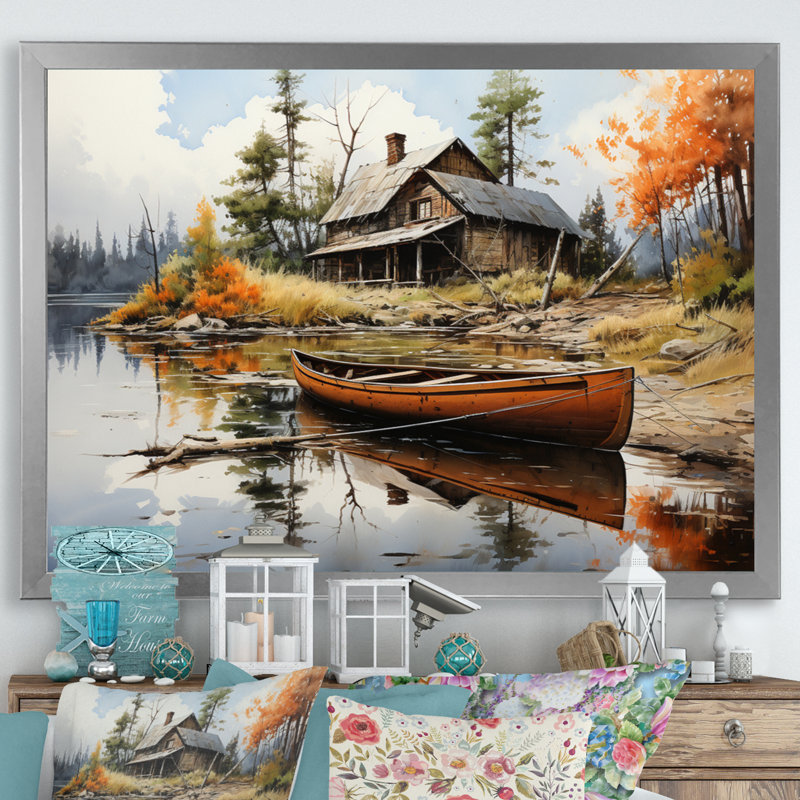 Betsi Brown Lakehouse Reflections of Solitude III - impression, Cadre simple argenté, H 16 po x l 32 po x P 1 po