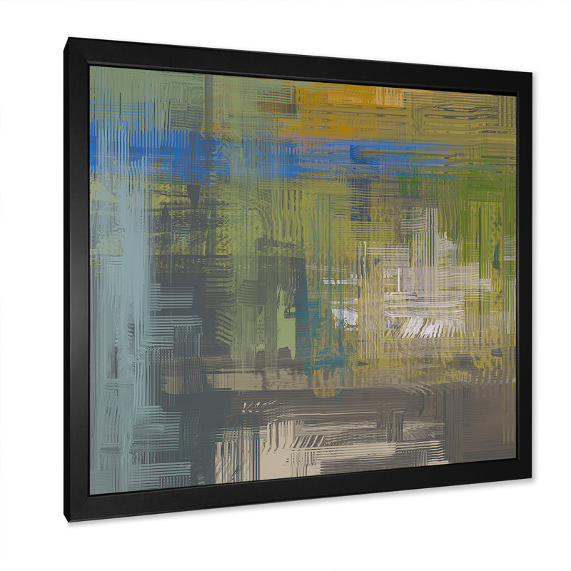 «Blue and Green Frozen Grunge Art II», reproduction d'art sur toile, Cadre noir, H 16 po x l 16 po x P 1 po
