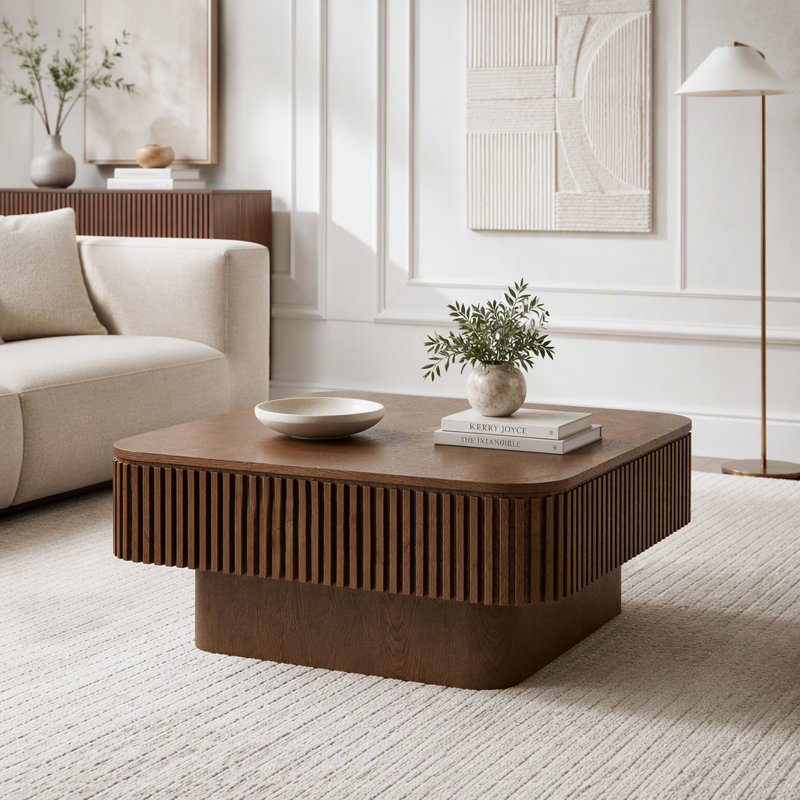 Table basse carrée 31,5 "avec rangement, Noyer