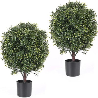 21 Inch Artificial Topiary Boxwood Ball Trees – Decorative Fake Greenery In Planter Pots For Front Porch, Indoor Walkway, Entryway Decorating, Set Of