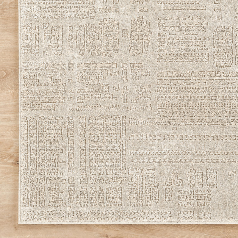 Leala Beige & Ivory Abstract High-Low Modern Rug, Beige/Ivory, 4'3" x 6'0"