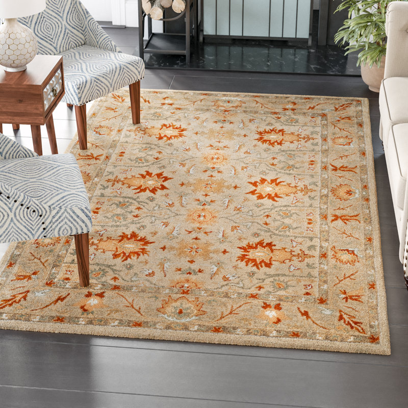 Armintha Oriental Hand-Tufted Wool Beige/Gray/Orange Area Rug, Rectangle 8' x 10'