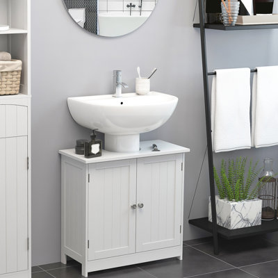 Meuble-lavabo de salle de bain 24 po pour lavabo sur piédestal - Blanc | Rangement élégant et fabriqué - 2 tablettes réglables incluses. Quincaillerie en acier inoxydable élégante.