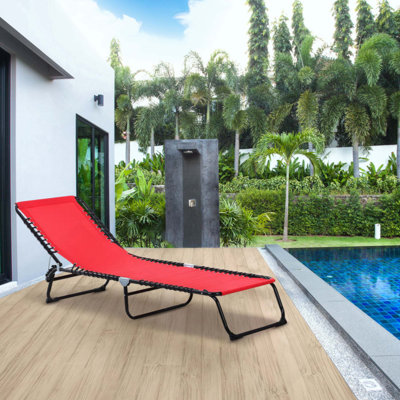 Chaise longue pliante de chaise longue de piscine, chaise longue de patio, chaise longue d'extérieur avec dossier inclinable à 4 positions, coussin, siège respirant en filet et à l'élastique pour la plage, la cour, le patio
