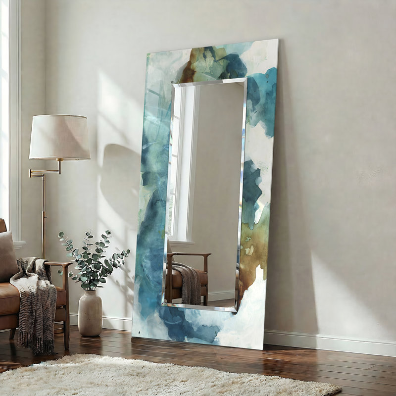 «Blue Sky», miroir rectangulaire biseauté sur verre trempé flottant imprimé à l'envers