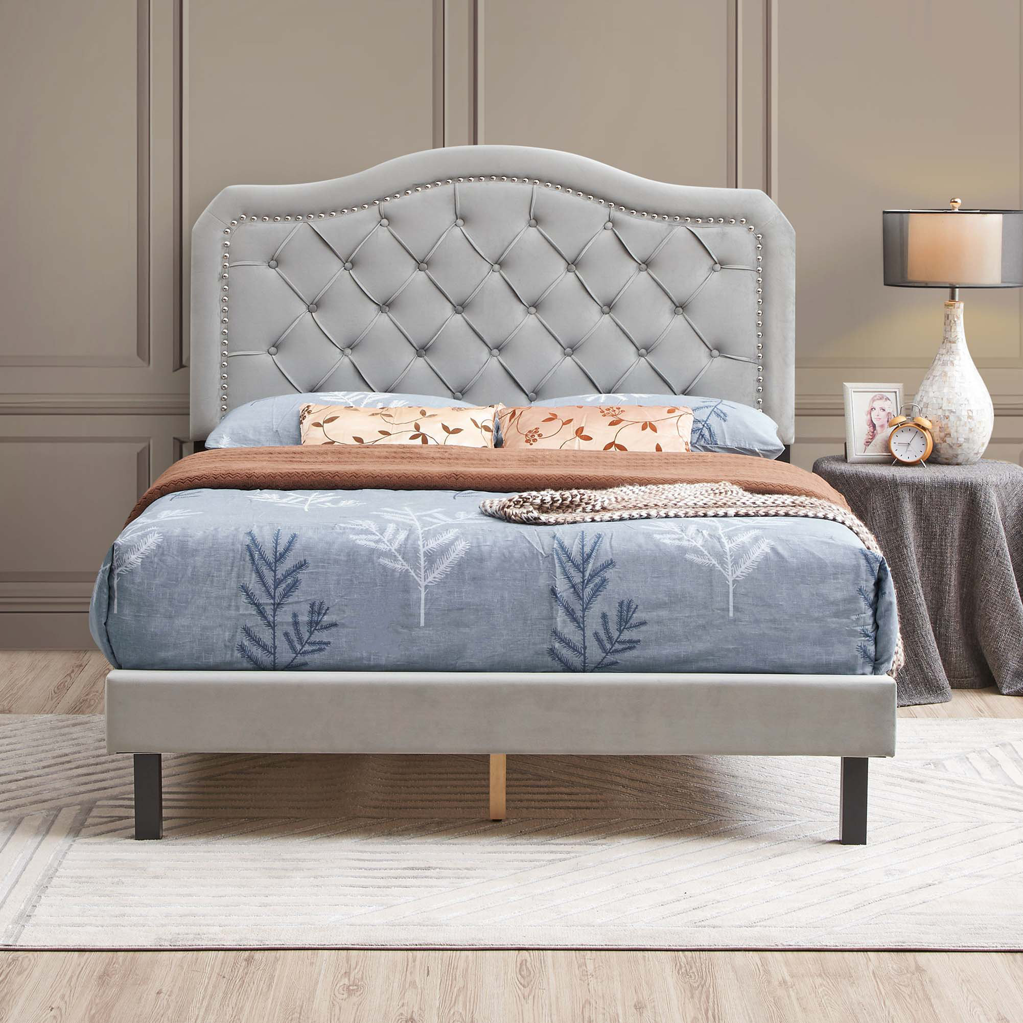 House of Hampton® Upholstered Bed Button Tufted With Curve Design ...