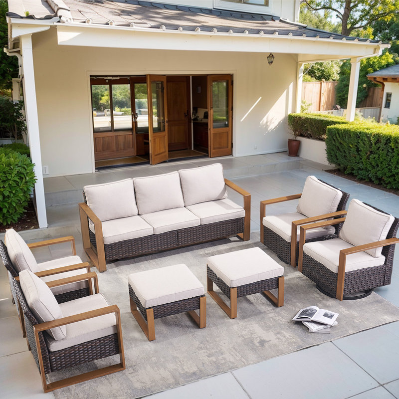 Allcot Outdoor 2-Person Seating Group With Swivel Glide Chair With Cushions, Beige, Brun