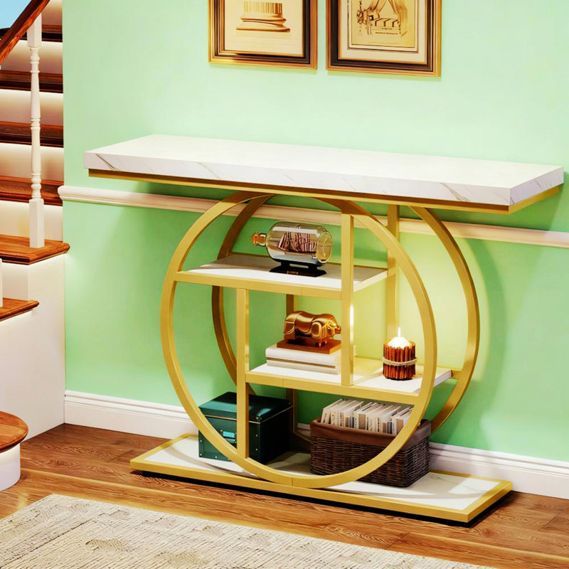 Narrow Console Table with Circular Base