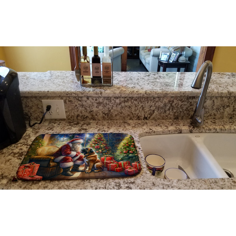 Bullmastiff and Santa Claus Dish Drying Mat
