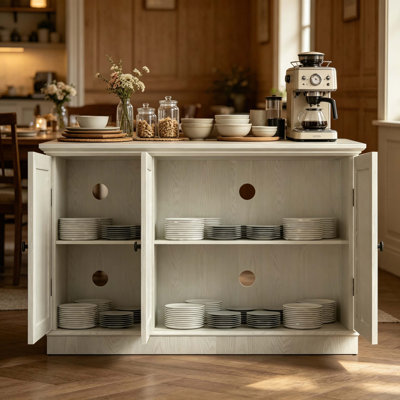 Armoire de rangement de 45 po de largeur avec 3 portes en miroir en acrylique, buffet avec tablettes réglables pour le salon, la salle à manger et la cuisine, fabriquée avec des stratifiés décoratifs et un support en panneau de fibres à densité moyenne