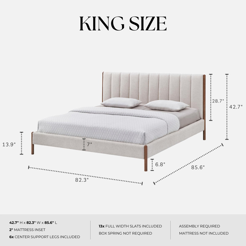 Upholstered Platform Bed, Cream, King