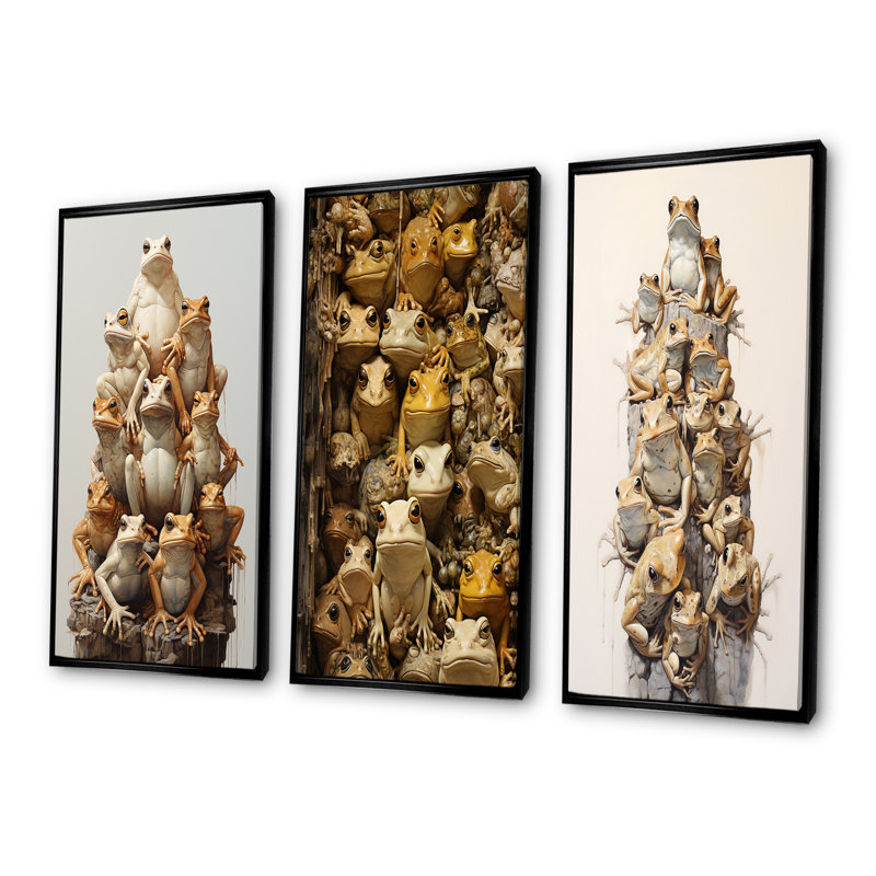 Minimalisme grenouille pyramide - grenouilles et crapauds, ensemble de 4 impressions sur toile, H 28 po x l 36 po