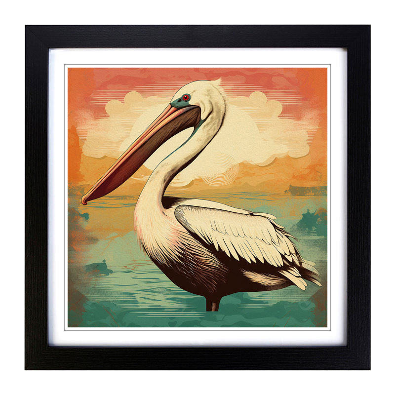 Pelican Retro Art - Framed Print, Black