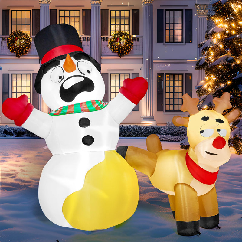 Décoration de Noël gonflable de 6,6 pi de long avec bonhomme de neige et lumières DEL intégrées