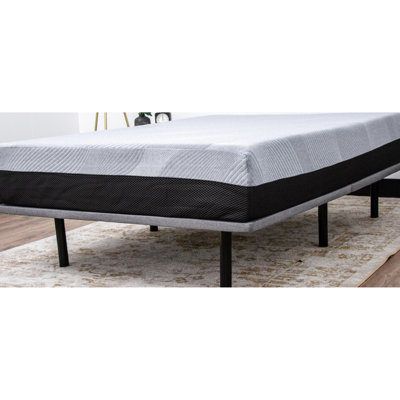 Lit plateforme double rembourré de la série X - Largeur de 97,4 cm, tissu gris, pieds réglables, capacité de charge de 454 kg, base facile à installer, construction robuste.