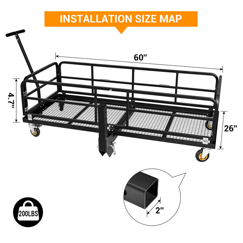 60.63 x 26.97 x 5.31 inches Hitch-Mounted Cargo Basket 750 LBS Folding Vehicle Cargo Carrier Fit 2" Receiver with Wheels and Handle Heavy Duty Luggage Storage Basket for SUV Rv Truck Trailer