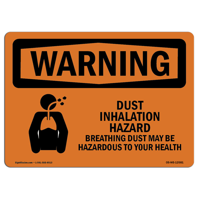 Osha Warning Sign - Dust Inhalation Hazard, 18" H x 24" W x 0.1" D