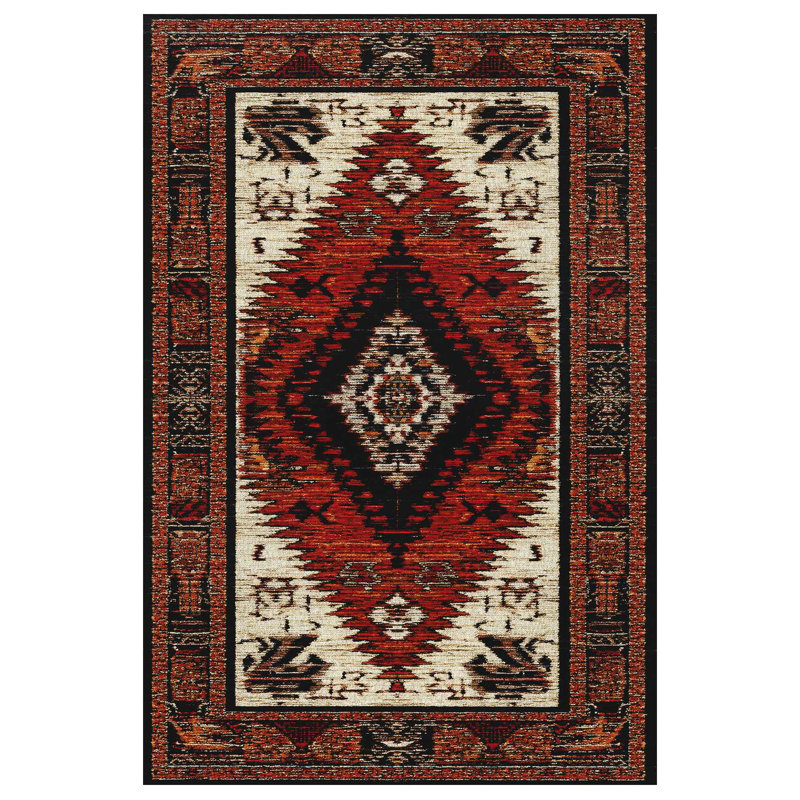 Strawbridge Burgundy Beige Moroccan Machine Printed Cotton Polyester Area Rug, Rectangle 5'3" x 6'7"