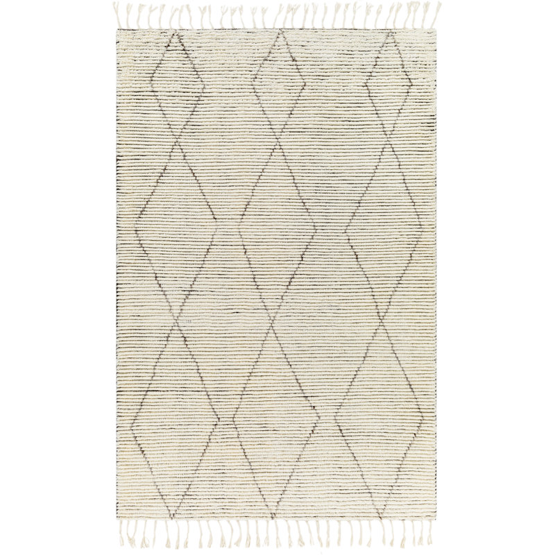 Camille Wool Geometric Area Rug in Cream/Brown/Gray, Rectangle 8' x 10'