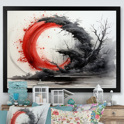 Red Black Buddhist Art Enso Enlightenment - Buddhism Framed Canvas Print