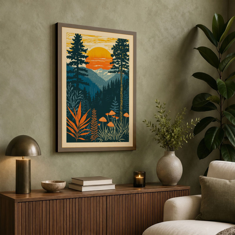 Mountain at Sunset Rustic - Wrapped Canvas, 30x20 - 76.2 x 50.8 cm, Ochre Border