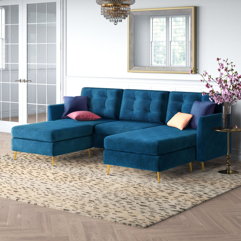 Canapé et méridienne réversible 109 po Castleman, Velours bleu marine