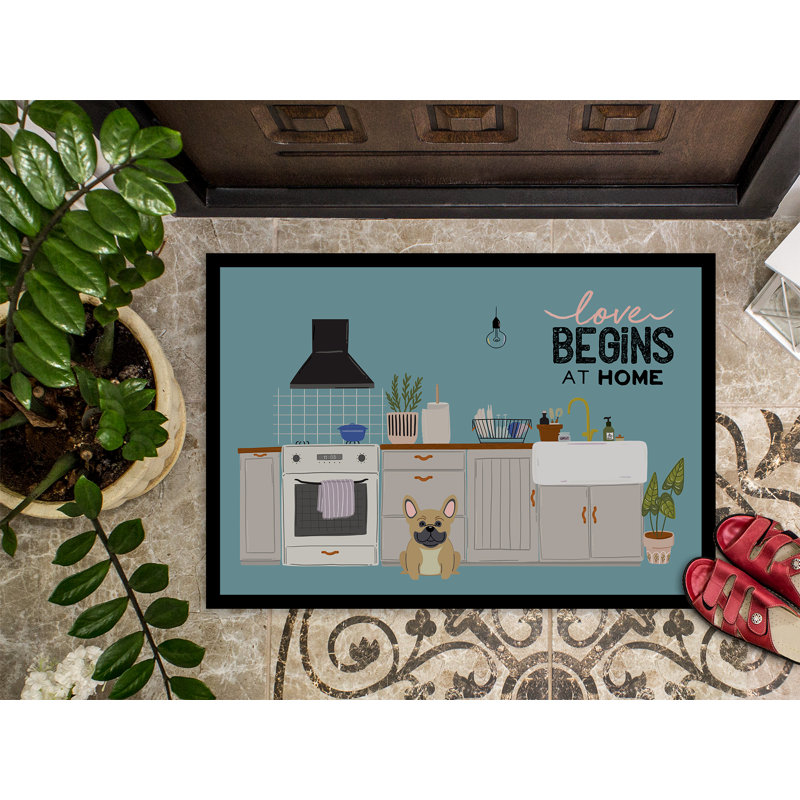 Tapis d'entrée antidérapant Guerriero, Bouledogue français crème, L 18 po x L 27 po
