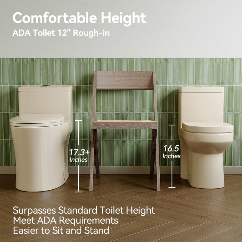 Arlo Compact One Piece Toilet with Comfort Chair Seat ADA Height 17.3", Elongated Dual Flush 1.1/1.6 GPF , Bisque