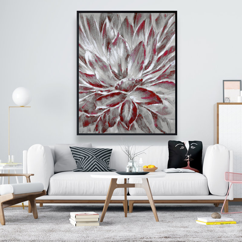 Fleur rouge et grise - Art contemporain encadré sur toile