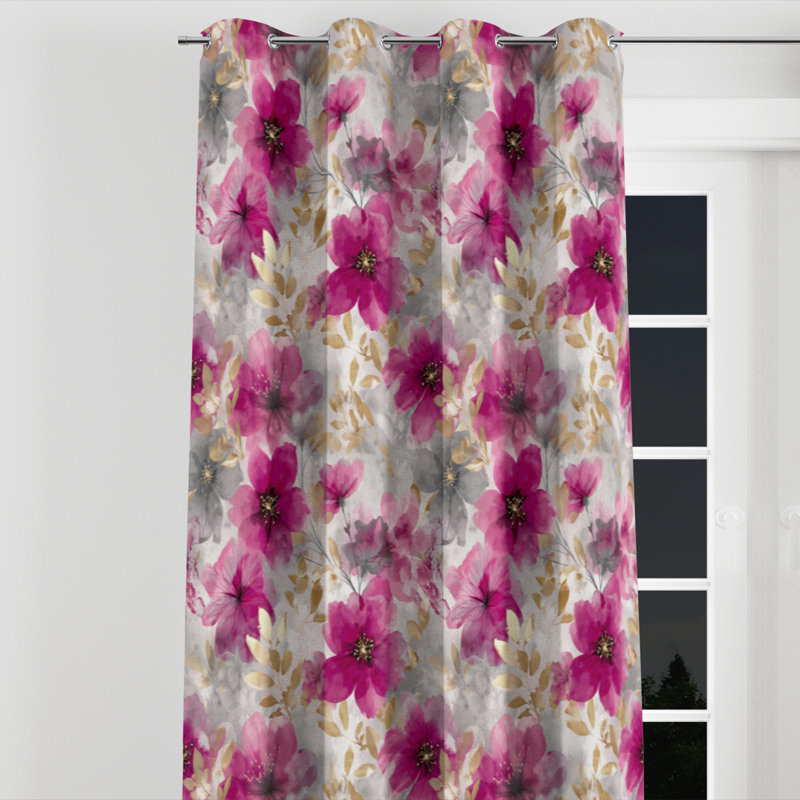 Country Farmhouse Window curtains - Grey Fuschia Whisper Grommet Curtain - 1 Panel, 52" W x 84" L, Silver Grommets