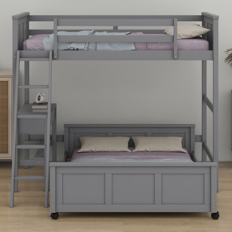 Lit superposé avec bureau, Gris