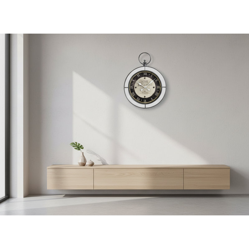 Clocks, 18" Round, Wall Clock, Brown, Mirror, Transitional