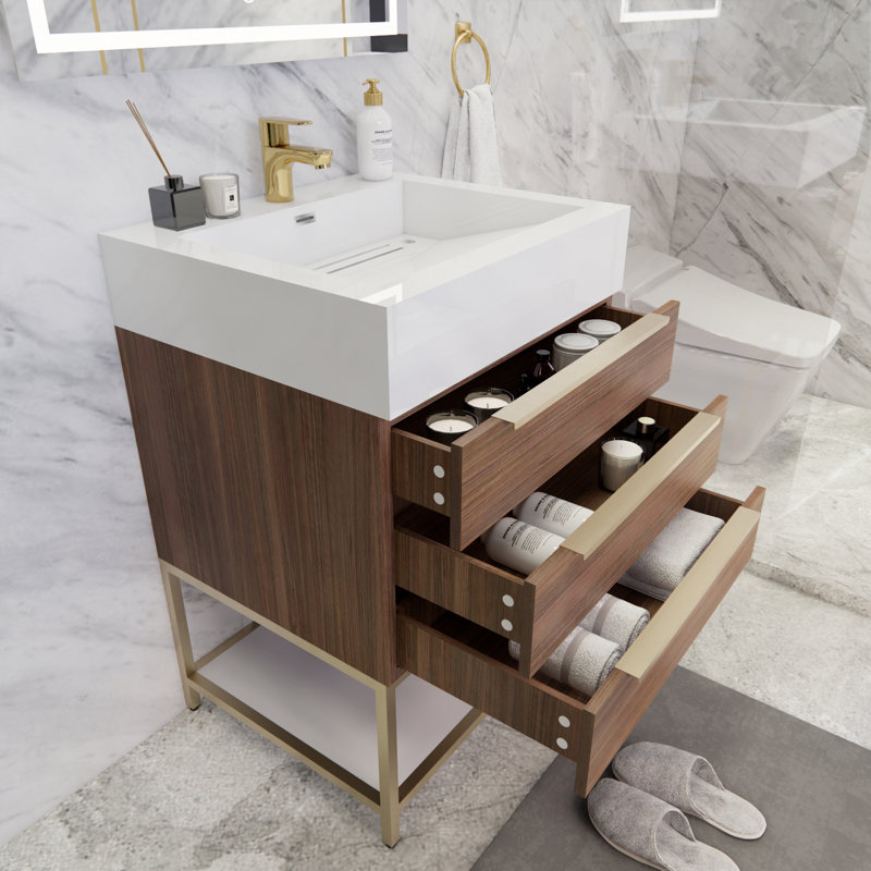 Glasgow 23.5'' Single Bathroom Vanity with Acrylic Top, Rose Wood
