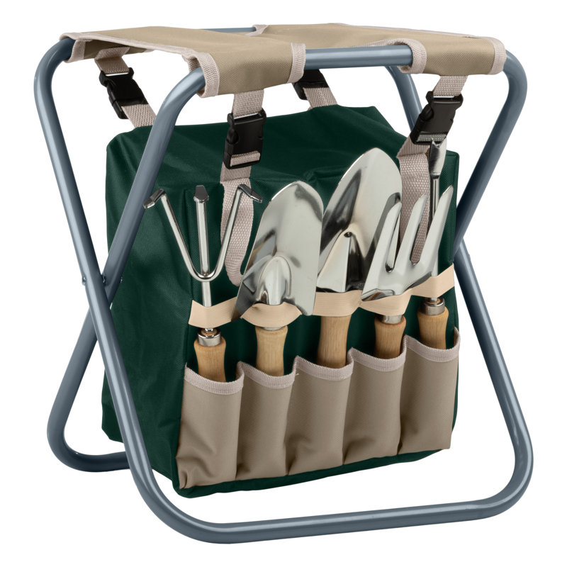 Ensemble d'outils de jardin Arm Your Garden - tabouret pliant d'une capacité de 250 lb, sac de 7 poches détachable et 5 outils de jardinage pour le sarclage et la plantation