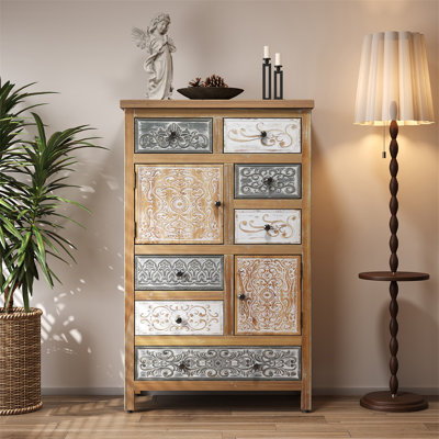 Wooden Accent Cabinet With 6 Drawers And 2 Doors For Living Room, Bedroom, Bathroom