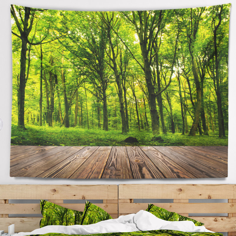 Tapisserie de forêt verte avec bois dense landscape, H 50 po x l 60 po