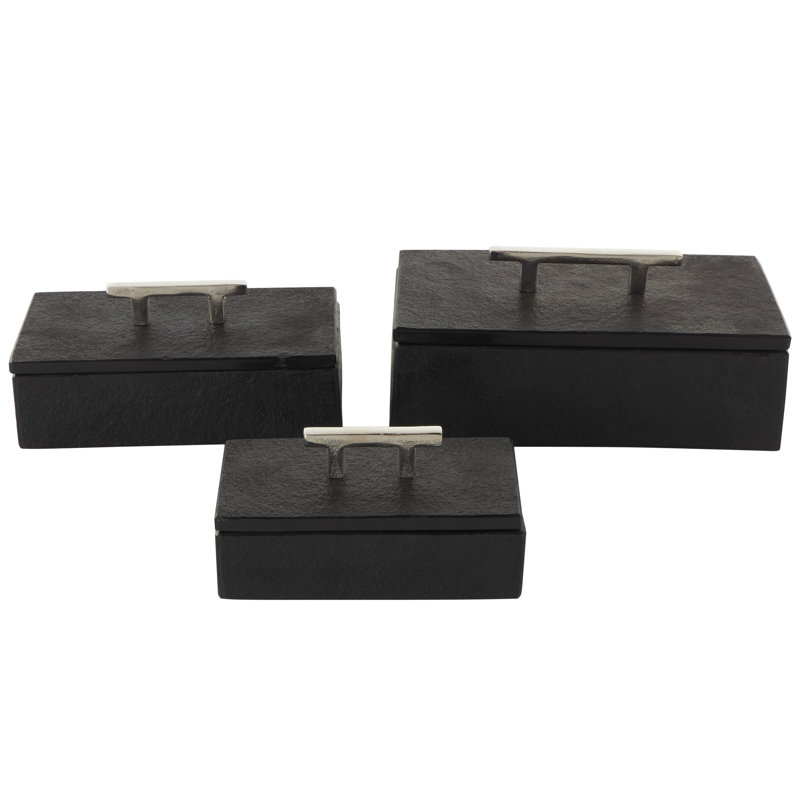 Roderick 3 Piece Aluminum Decorative Box Set, Black/Silver