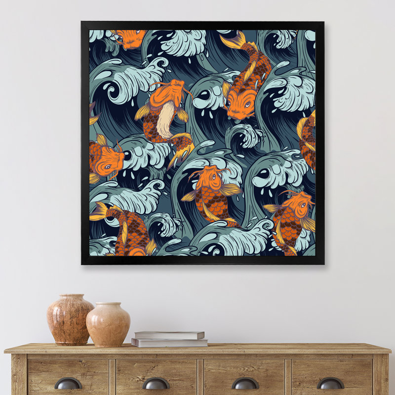 Poisson koi japonais - Impression sur toile, H 30 po x l 30 po x P 1 po, Cadre photo noir