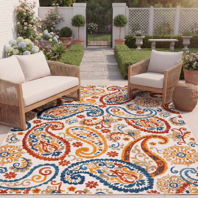 Tapis intérieur / extérieur Schneck Performance Paisley, Rectangle 8 pi x 10 pi