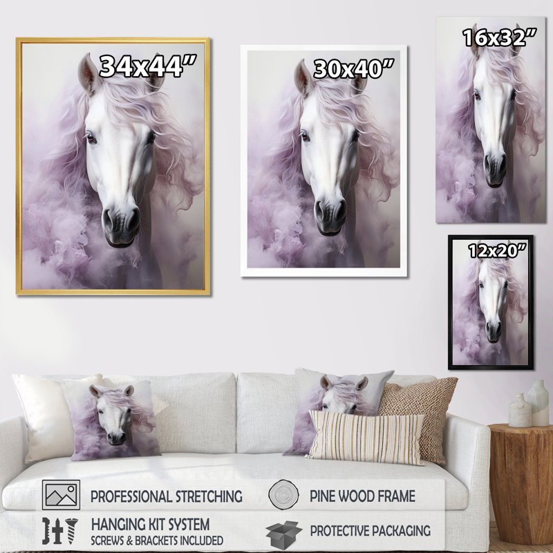 Contour de cheval rose et blanc - animaux, art mural dans le salon, H 32 po x l 16 po x P 1 po, Encadrement doré