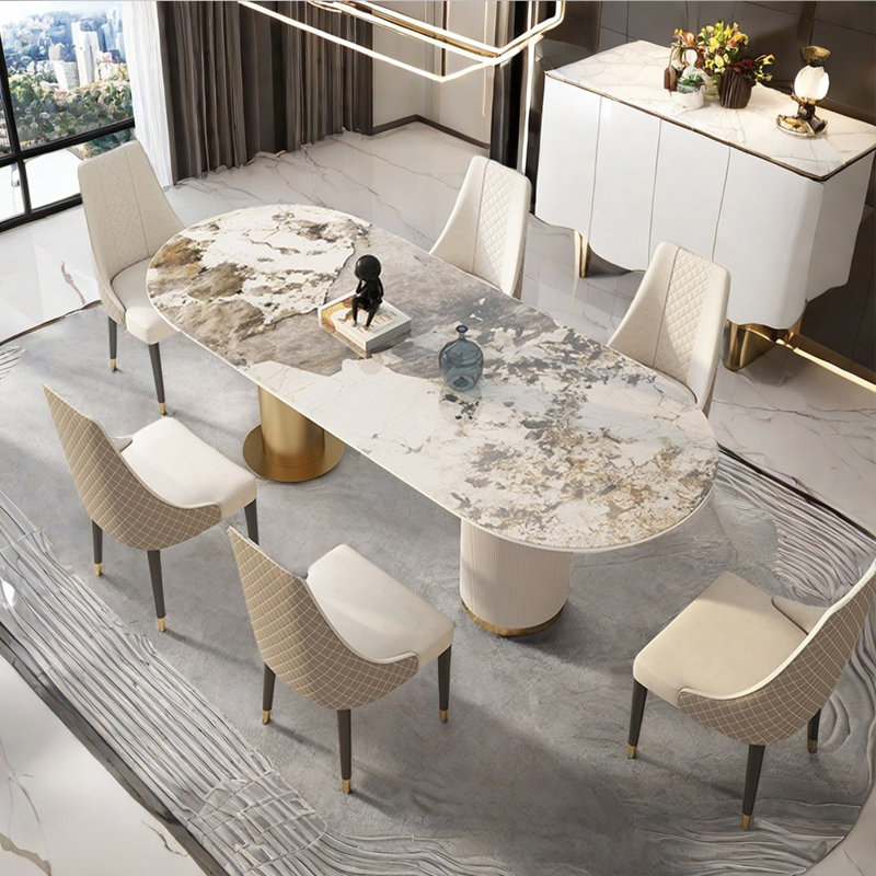 Modern light luxury simple oval dining table sets, 29.5"H x 78.7"L x 31.5"W