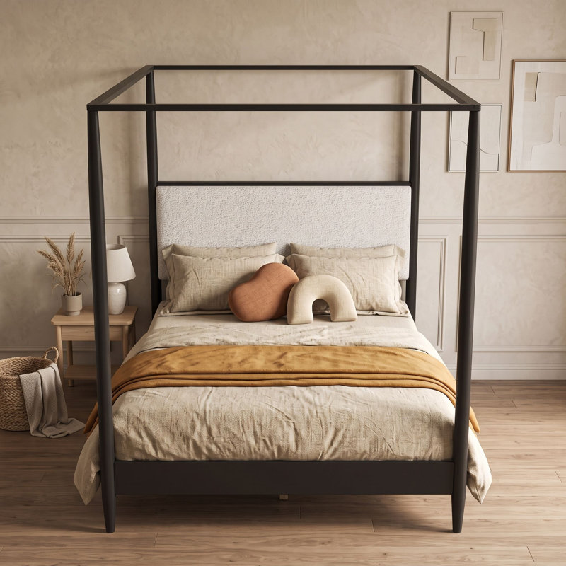 Lit plateforme Mid-Century, Grand lit, Noir