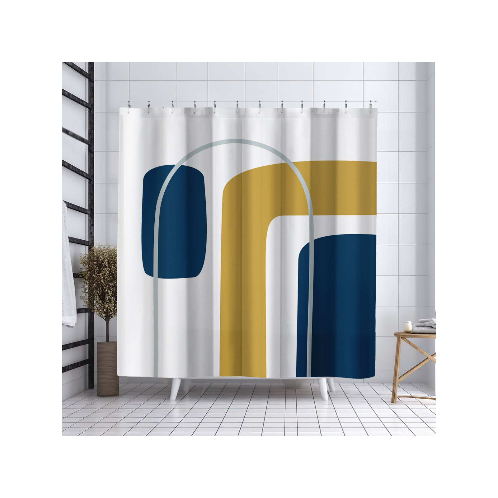 Hagan Polyester Shower Curtain, Yellow