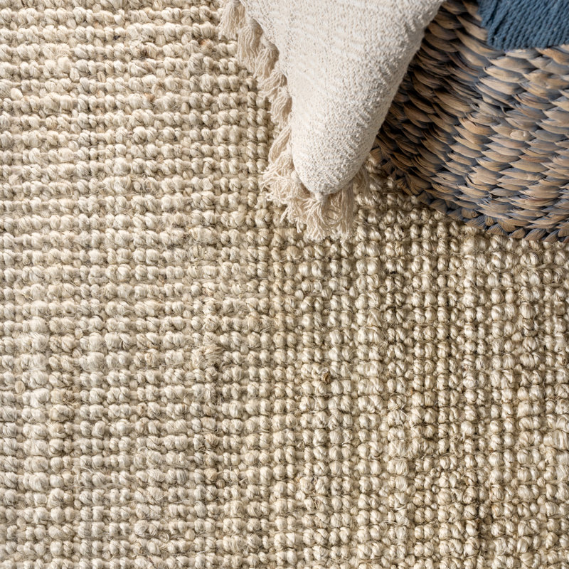 Tapis ivoire clair en jute tissé à la main Pata, Carré 9 pi