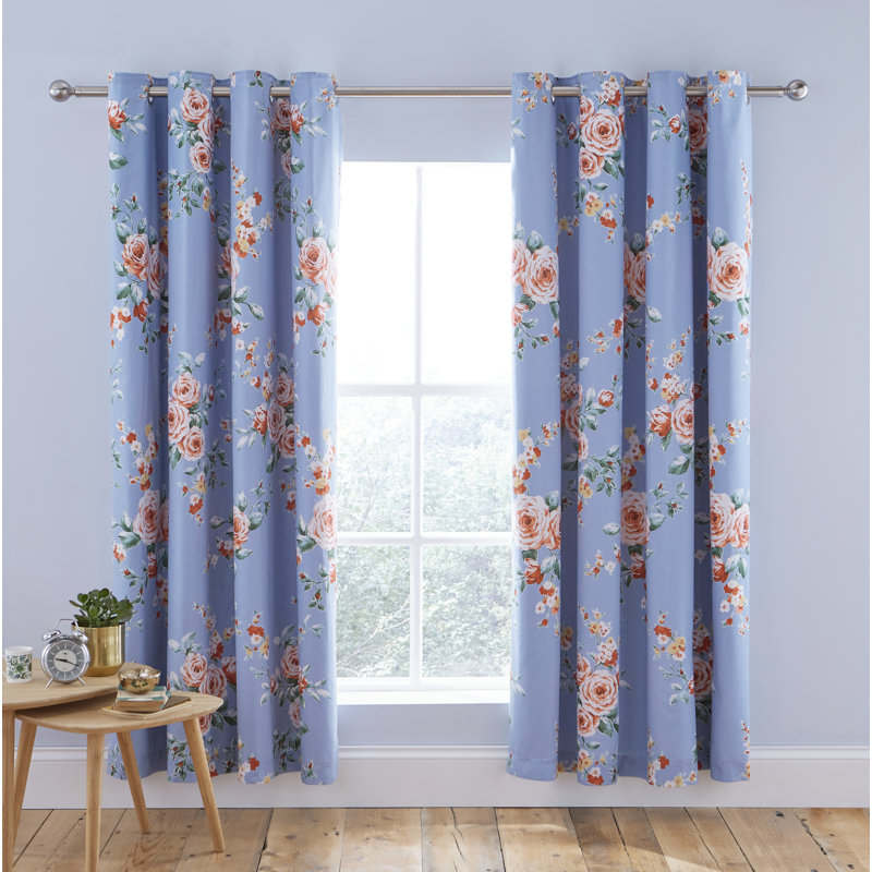 Canterbury Eyelet Blackout Curtains, Blue, 168 W x 183 D cm