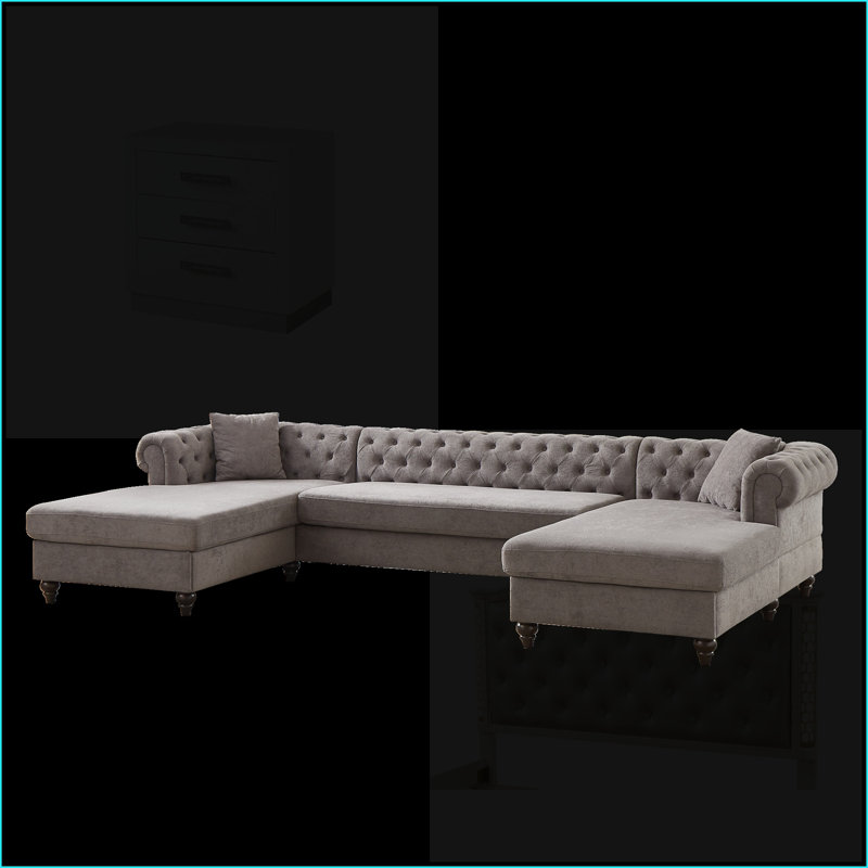 Canapé modulaire 135,5 pouces en U moderne à 2 tiroirs | Salon Salon Chambre à coucher | Chenille | Gris clair, Gris chenille