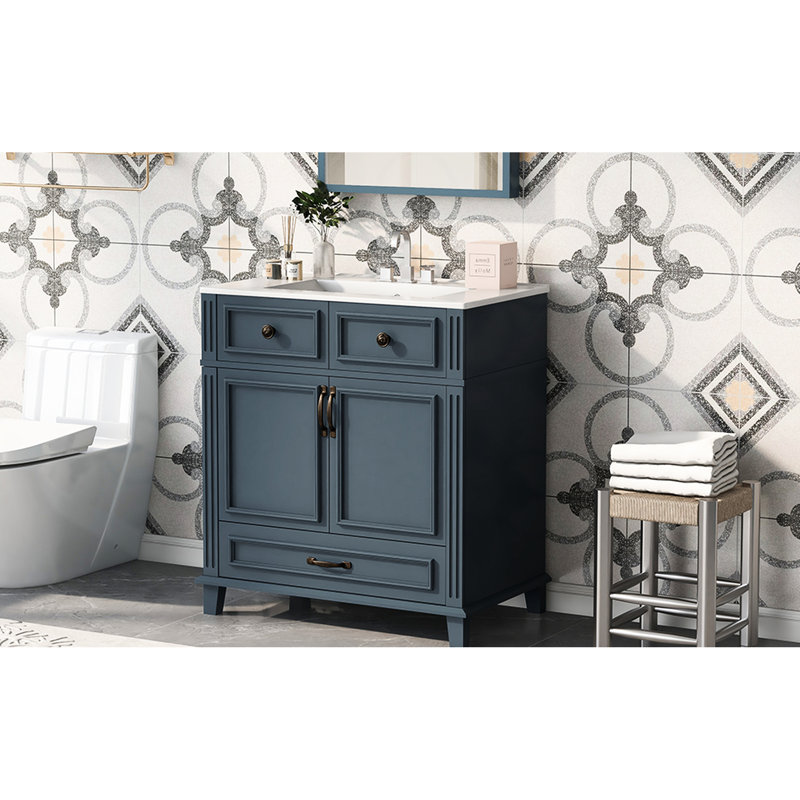 Meuble-lavabo de 30 po Wahkon, Bleu / Noir